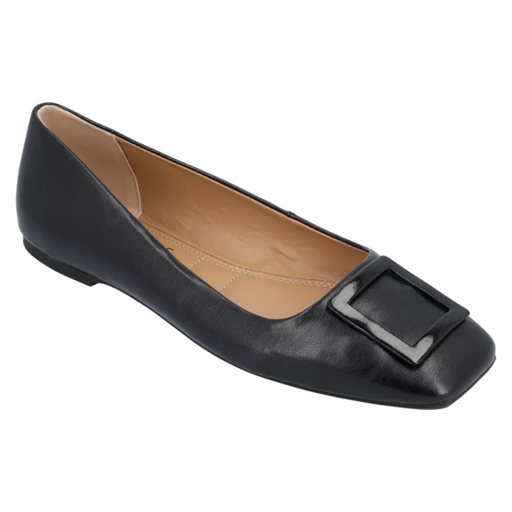 Journee Collection Women's Zimia Buckle Square Toe Ballet Flats Black Size 9